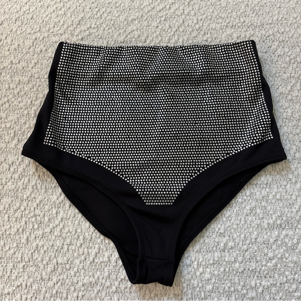Zara Rhinestone Studded High Waisted Bikini Bottom Briefs Size Small Embellished